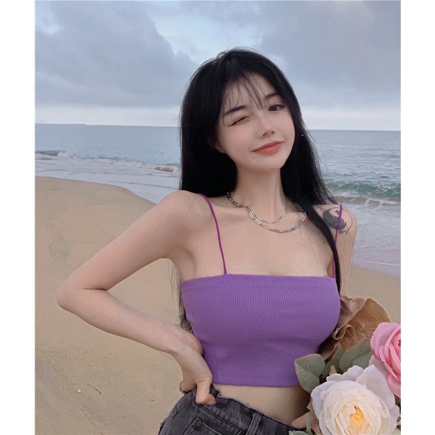 เสื้อสายเดี่ยวไหมพรม ผ้ายืดนิ่ม พร้อมส่ง CN2056