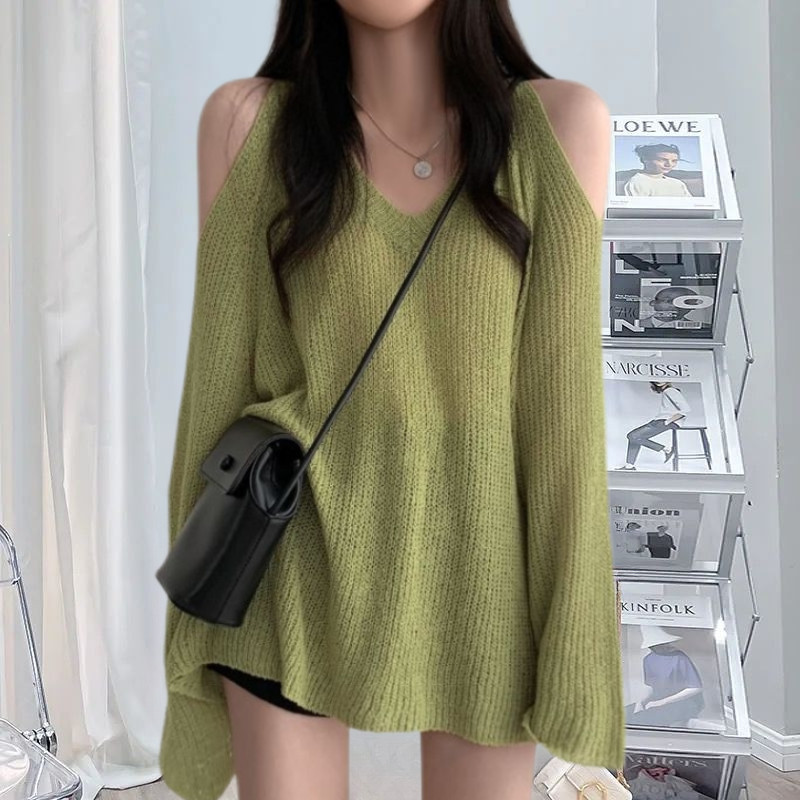 เสื้อไหมพรม โชว์ไหล่ ผ้านิ่ม สไตล์เกาหลี