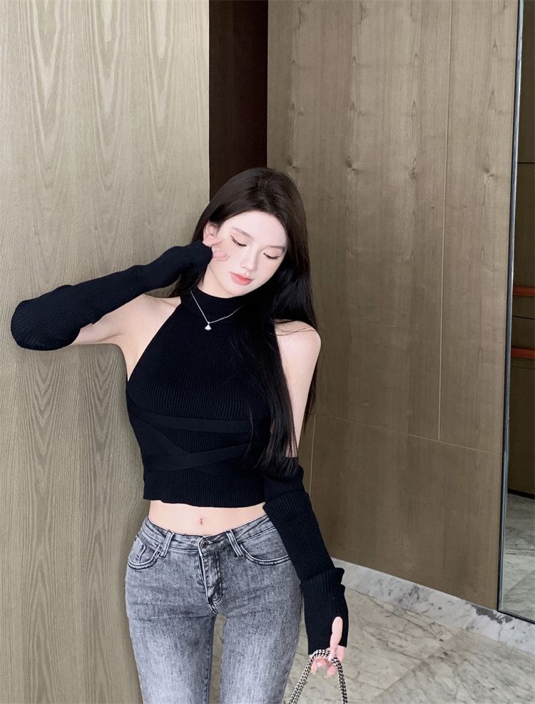 เสื้อครอป + ปลอกแขน สไตล์เกาหลี พร้อมส่งในไทย CN47201
