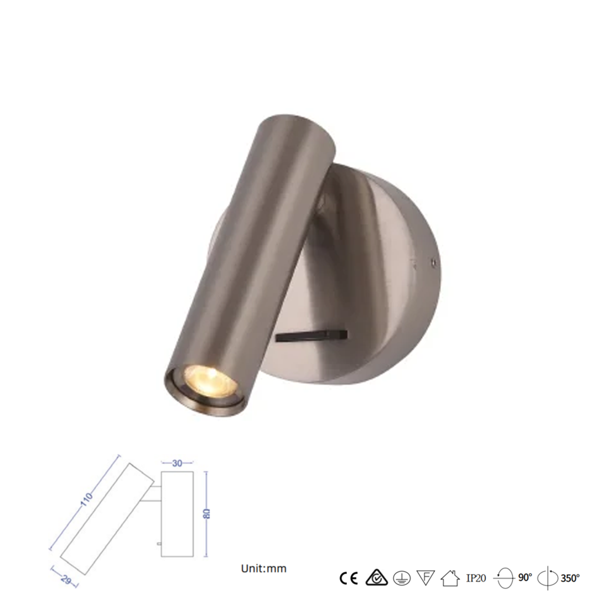 โคมไฟอ่านหนังสือติดผนัง Wall Reading Lamp Metal + Aluminium LED Cree 3W IP20 (KP021)