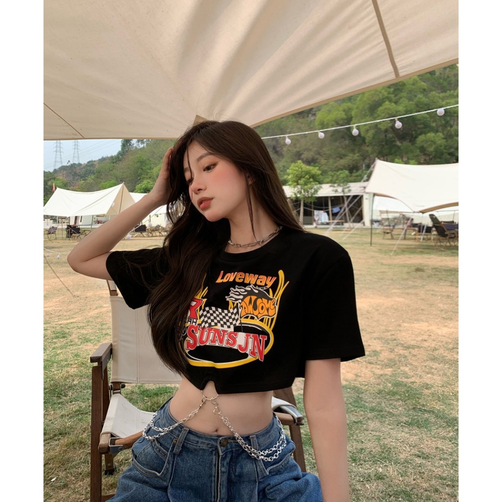 เสื้อครอปโซ่ เสื้อสตรีท สาวเท่ รหัส CN928