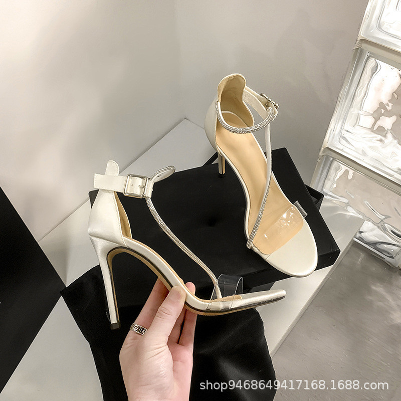 รองเท้าส้นสูง สายรัดข้อ สายวิ๊งเพชร สูง 4 นิ้ว SH0163