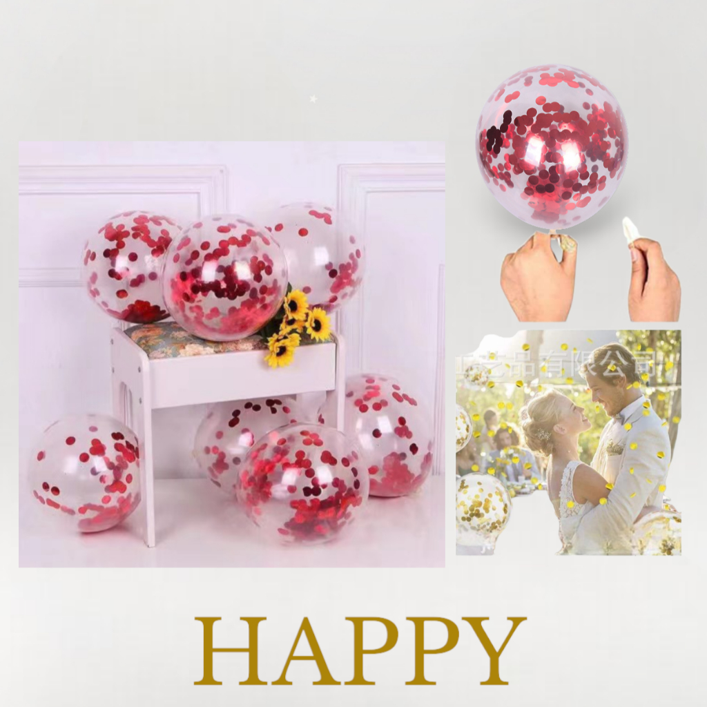 ลูกโป่งทรงกลมใส กลิตเตอร์ ลูกโป่งเฉลิมฉลอง 10 ชิ้น