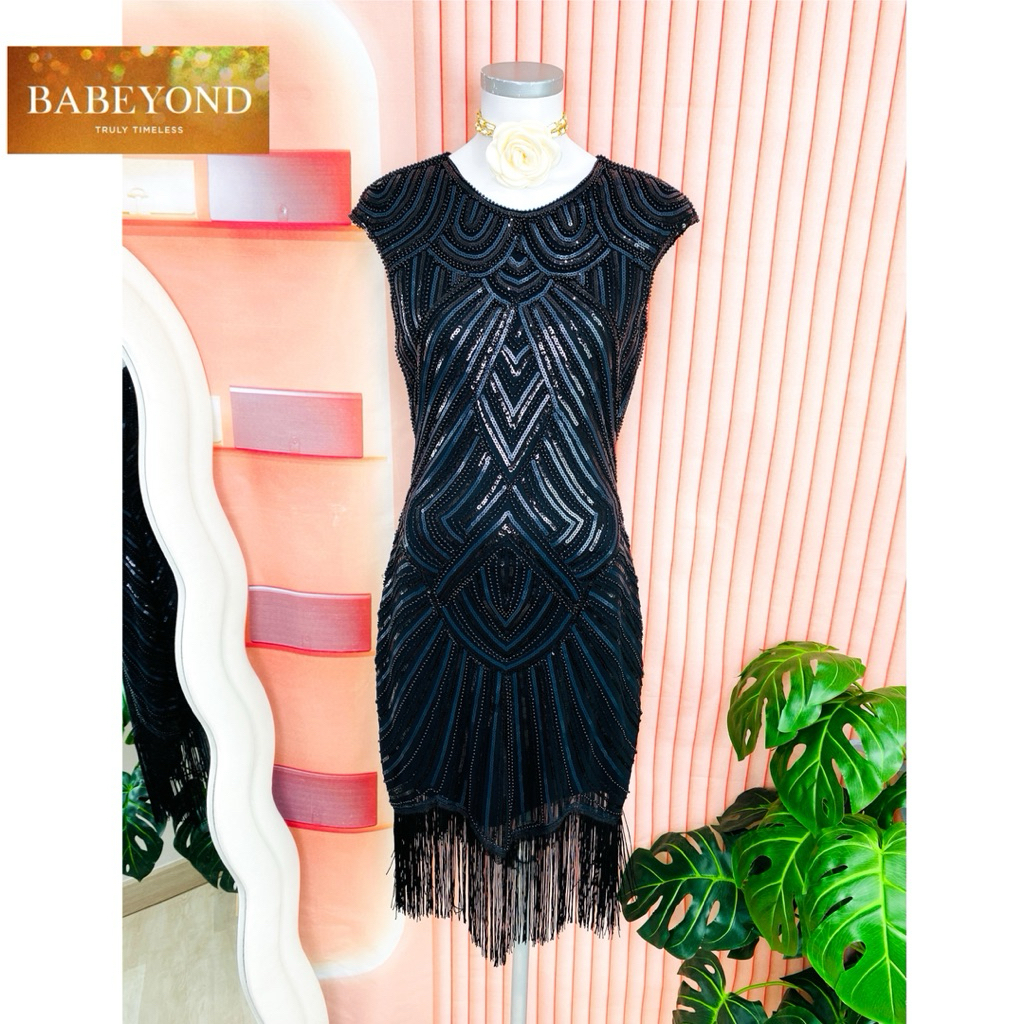 ไซด์ M แบรนด์ Babeyond แท้ 100%🌸แกสบี้ เดรส Gatsby งานเกล็ดวิบวับ สีดำ ใส่ออกงาน ชุดราตรีแกสบี้ ชุดปาร์ตี้