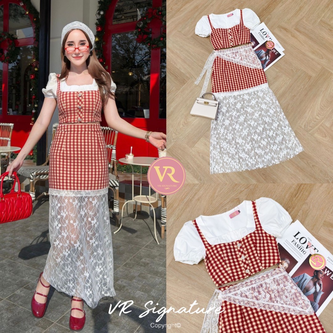 🌼 S 🌼ป้าย Vora Set เสื้อครอป แขนสั้นกับกระโปรงยาวมีผ้าโพกผมเข้าชุด