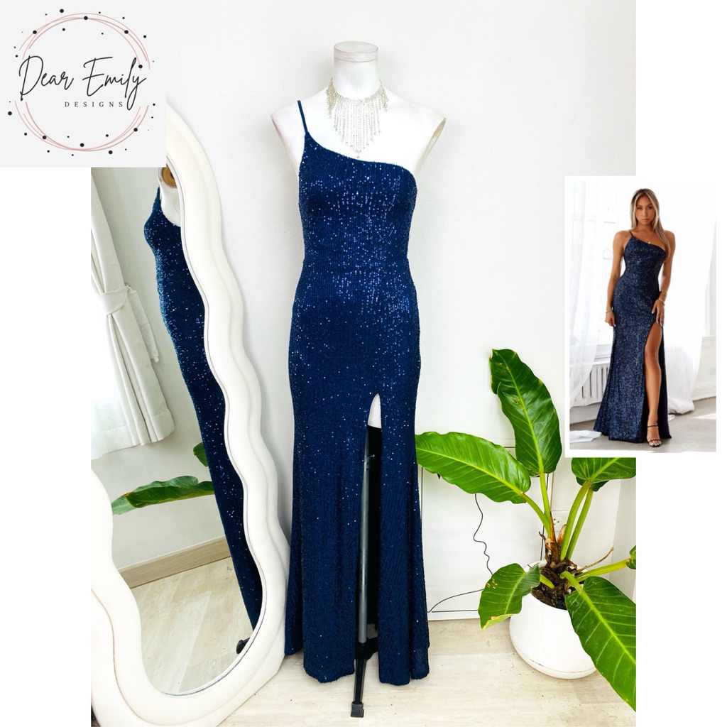 ไซด์ XS แบรนด์ DearEmiria แท้100% 🌸Maxi dress เดรสยาว ไหล่เดี่ยว งานเกล็ดวิบวับ สีกรม ทรงเข้ารูป เดรสออกงาน ชุดปาร์ตี้