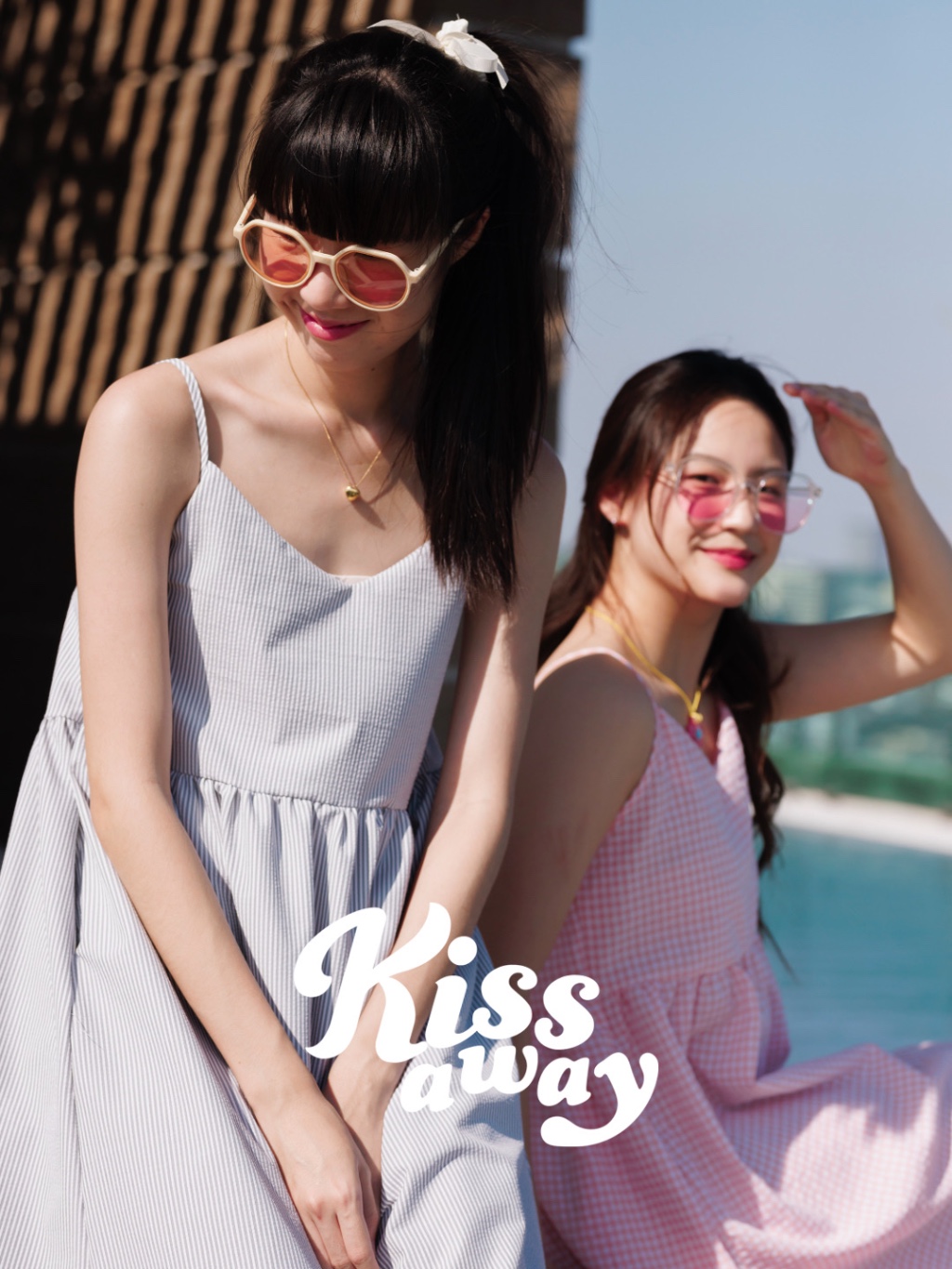 Ginger dress (043) เดรสไม่ต้องรีด เดรสสั้นสายเดี่ยว ลายทางฟ้าขาว ลายตารางสีส้ม ใส่เที่ยวสบายๆ