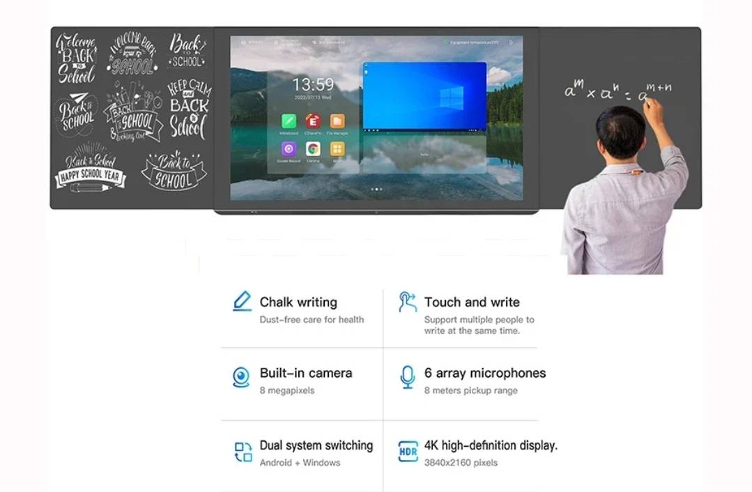 LED Touchscreen RAZR i-Blackboard 86 Gen4 ขนาด 86 นิ้ว ความละเอียด 3840 x 2160 พิกเซล (4K) ความคมชัด 5,000:1 ความสว่าง 500cd/m2 รองรับการทัชสกรีน 20 จุด มีลำโพง 15 วัตต์ 2 ตัว พร้อมเทคโนโลยีแบบ Capacitive