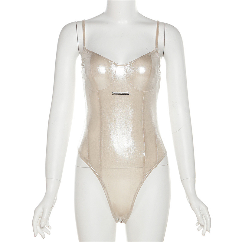 เสื้อครอป บอดี้สูท สีเงาเมทัลลิค CN28378 พร้อมส่งในไทย