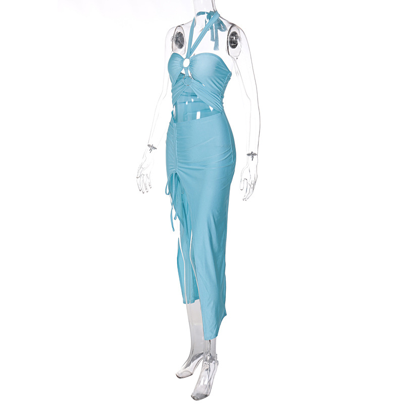 ชุดเดรสยาว ผ้าเงา แหวกข้างเซ็กซี่ รหัส GB258852