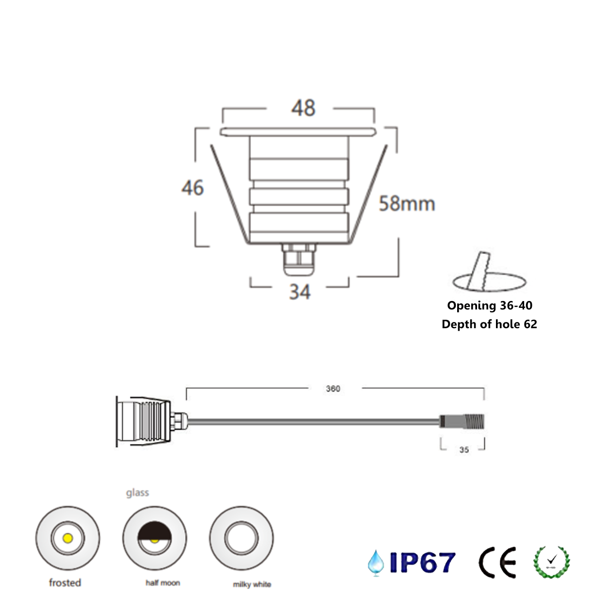 โคมไฟฝังพื้น Inground Up light Round 304 Stainless Steet + Aluminum lamp body LED 3W DC12V-24V IP67