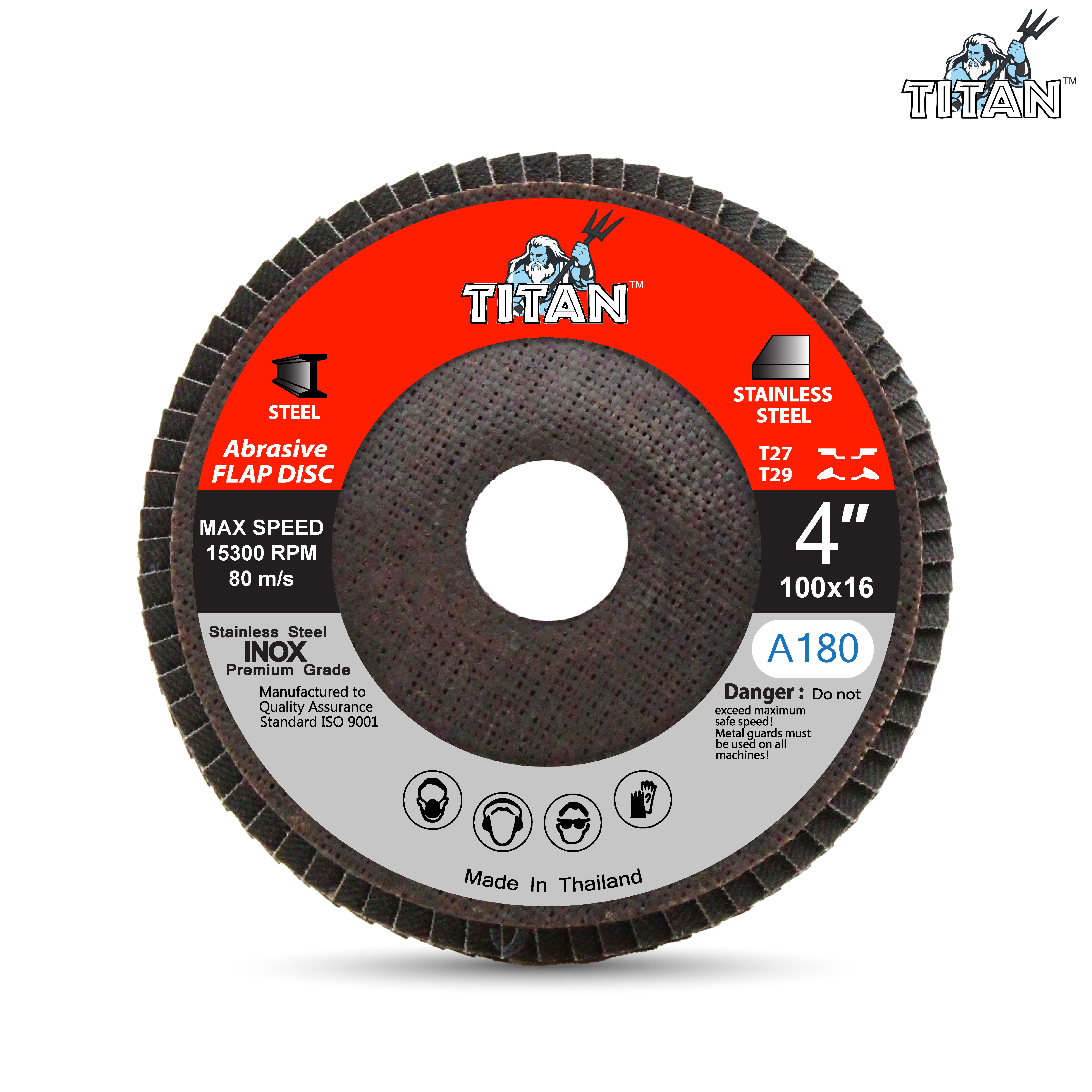 จานทรายหลังแข็ง(911) TITAN A180 100x16 mm.