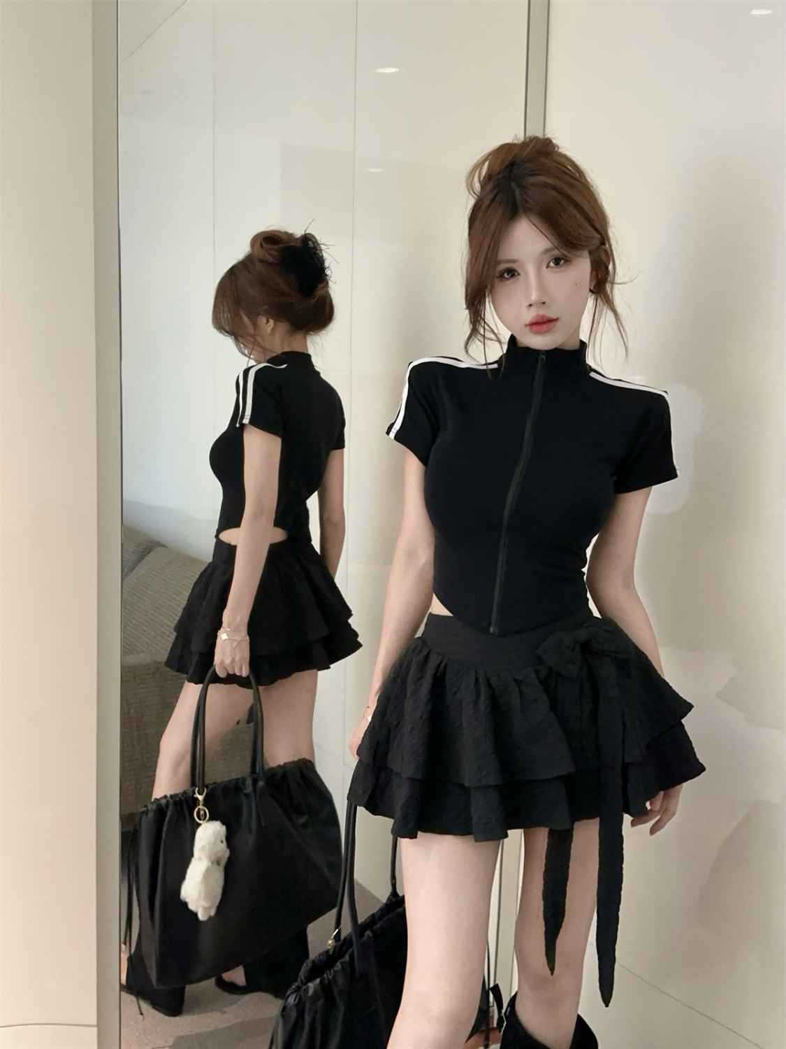 เสื้อครอป สตรีท ซิปหน้า รหัส CN2676