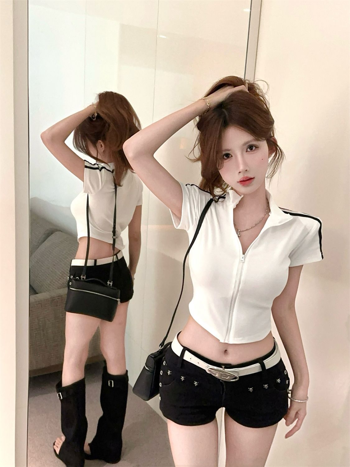 เสื้อครอป สตรีท ซิปหน้า รหัส CN2676