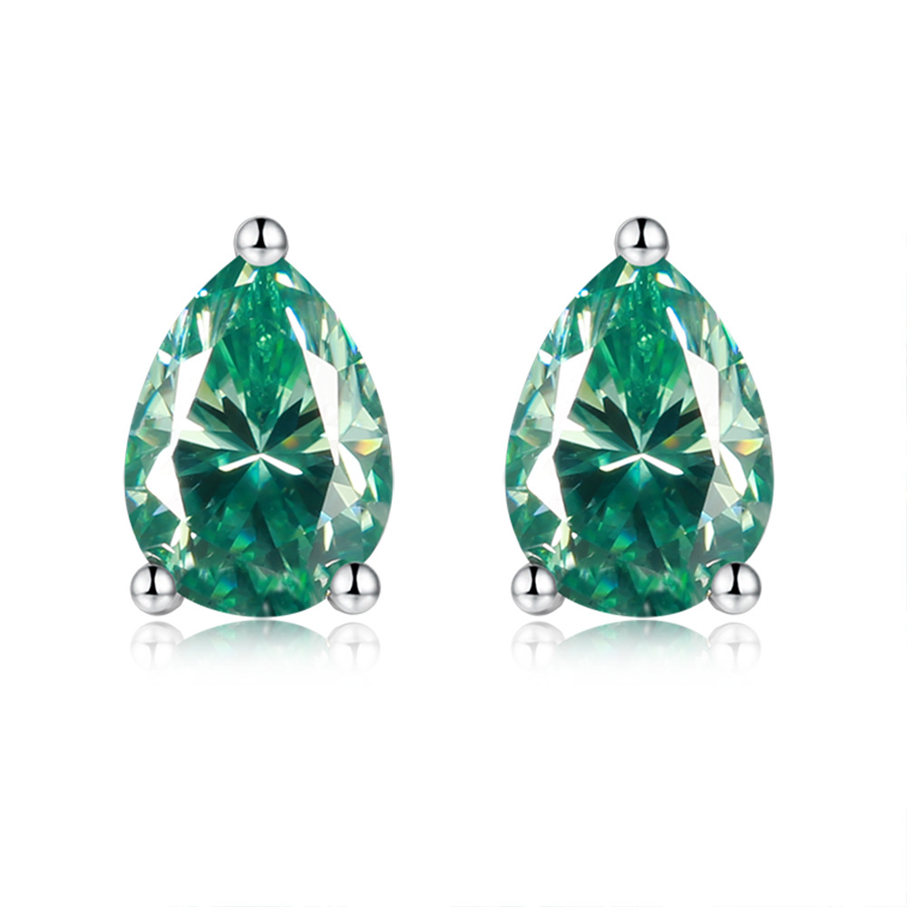 [สั่งผลิต] E3-0014-Green ต่างหูเพชรโมซาไนท์ 2 กะรัต