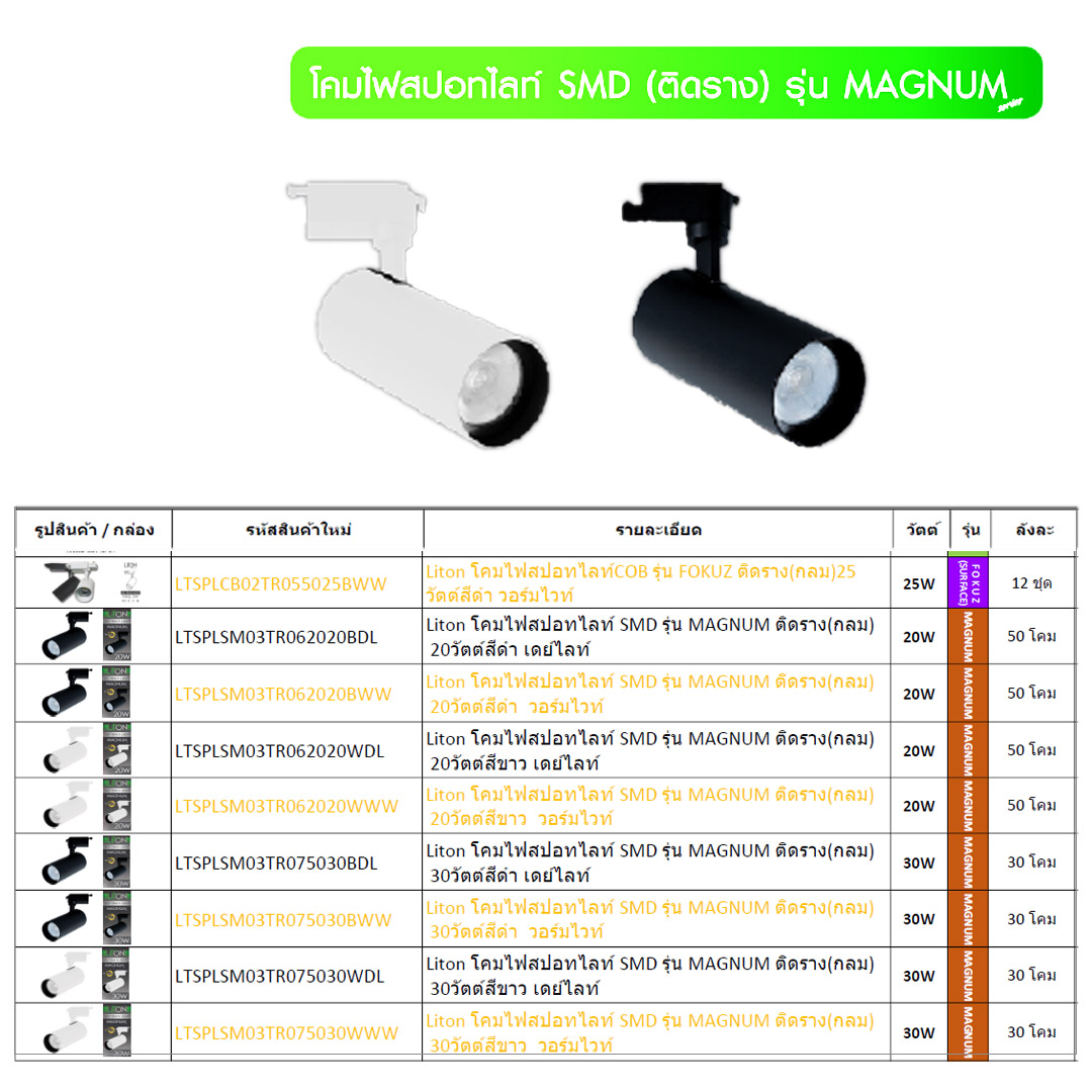ติดราง(กลม) 20วัตต์สีขาว เดย์ไลท์