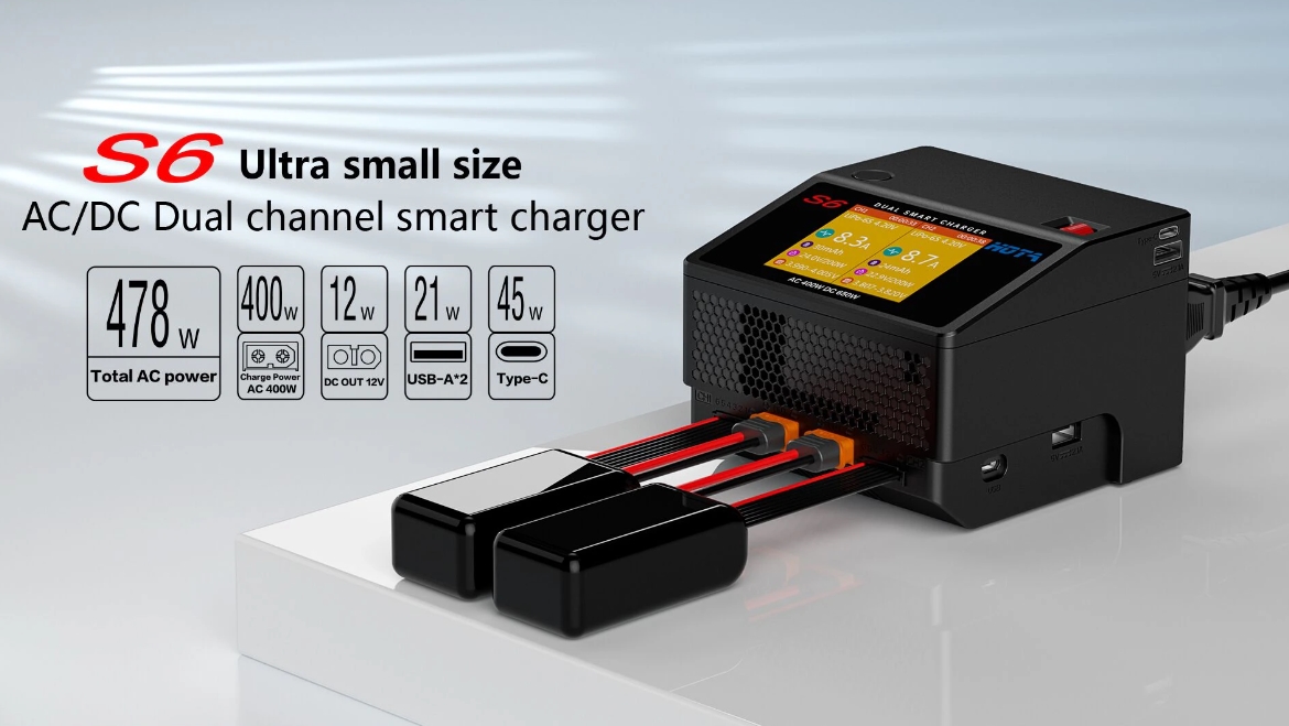 HOTA S6 AC/DC Dual Charger 400/650W 1-6S ชาทแบตได้หลายชนิด ชาจเสียบไฟบ้านได้เลย 0.1-15A ชาทพร้อมกนัได้ 2ก้อน
