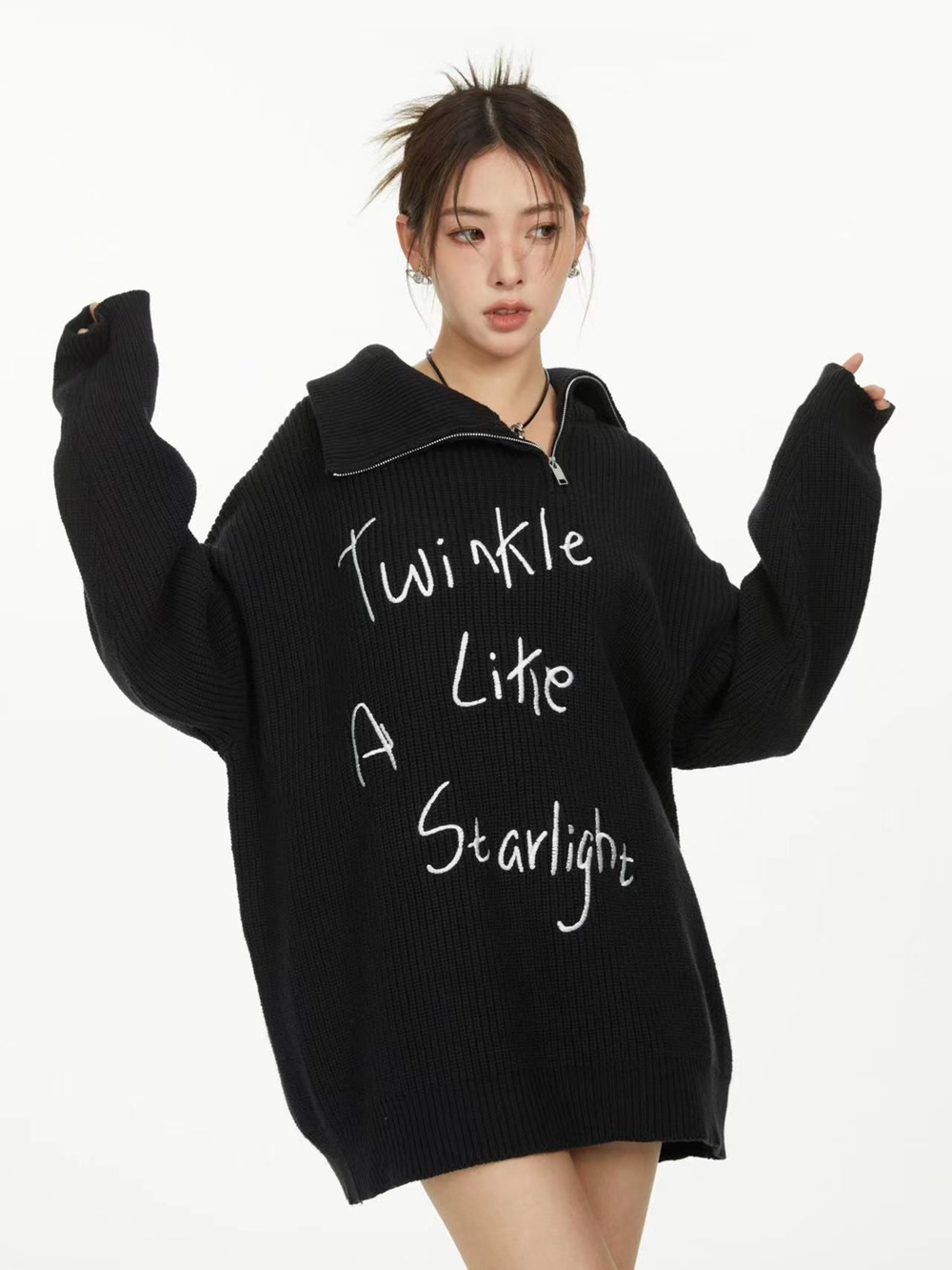 เสื้อแขนยาว ไหมพรม Over size รหัส A100 สินค้าพร้อมส่ในไทย