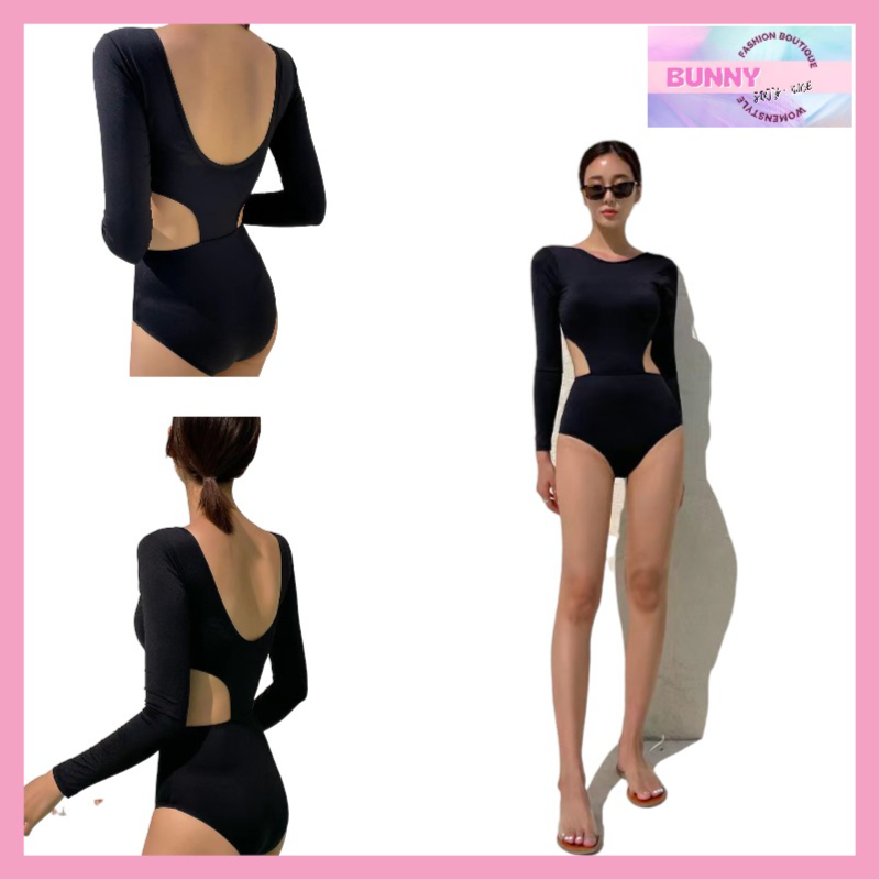 ชุดว่ายน้ำ สีดำ วันพีช แขนยาว รหัส SW067