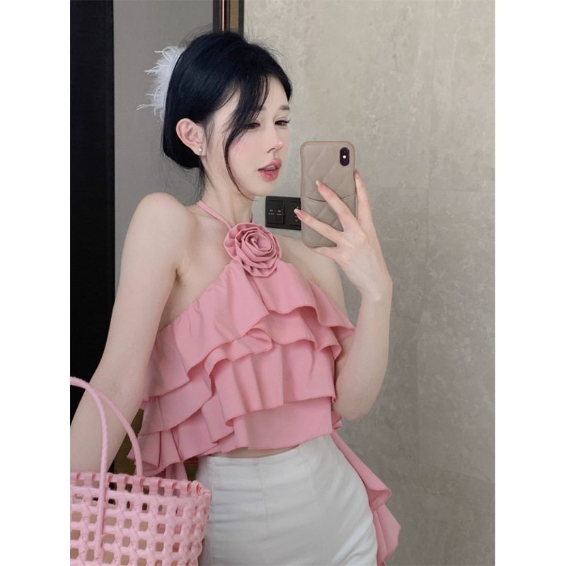 เสื้อสายเดี่ยว ขนมชั้น+กุหลาบ รหัส GB60136