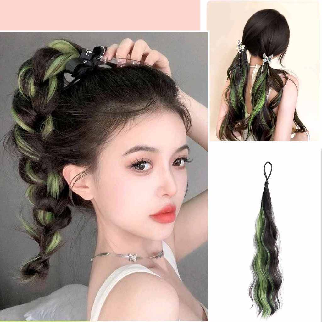 แฮร์พีชหางม้า ไฮไลท์ เซ็ท2ชิ้น แบบยางรัด ทำได้หลายทรง วิกหางม้า ผมลอน