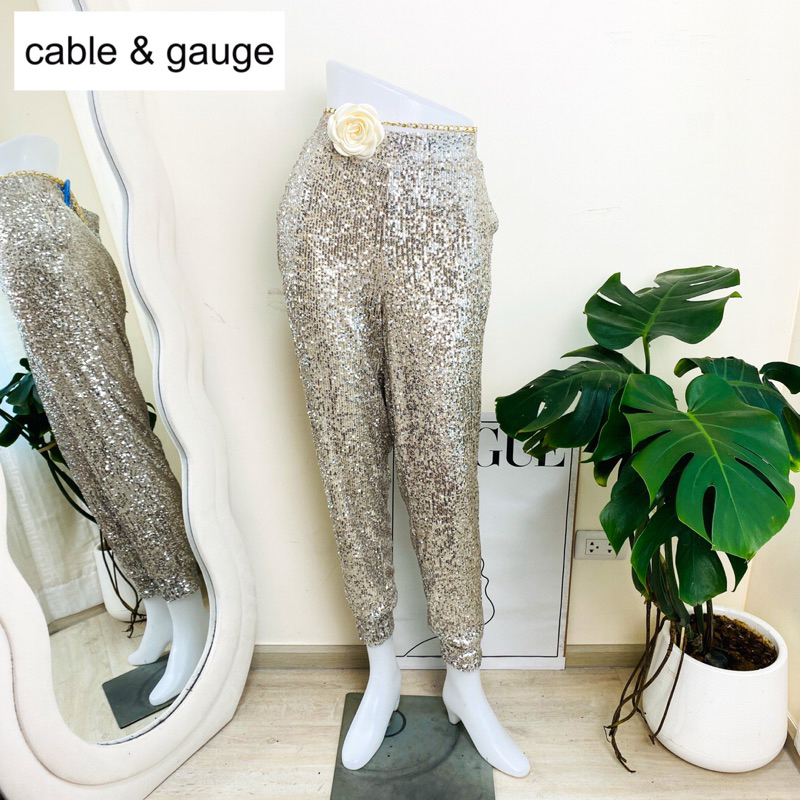 ไซด์ XXL แบรนด์ cable แท้ 100% 🌸กางเกง เอวสูง งานเกล็ดวิบวับ สีเงิน ใส่ออกงาน ชุดออกงาน ชุดปาร์ตี้