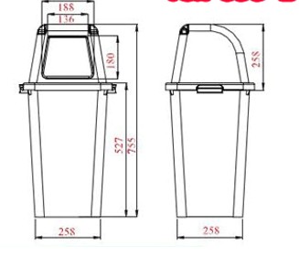 ถังขยะพลาสติกใส ทรงเหลี่ยม ฝาสี 40 ลิตร