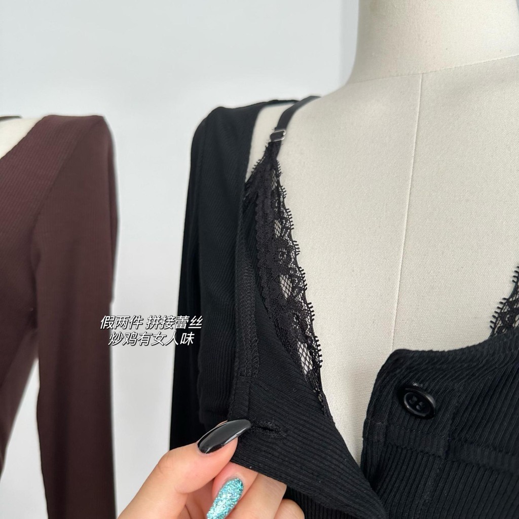 เสื้อยืดแขนยาว เข้ารูป โชว์ไหล่ 2 มิติ CN2411