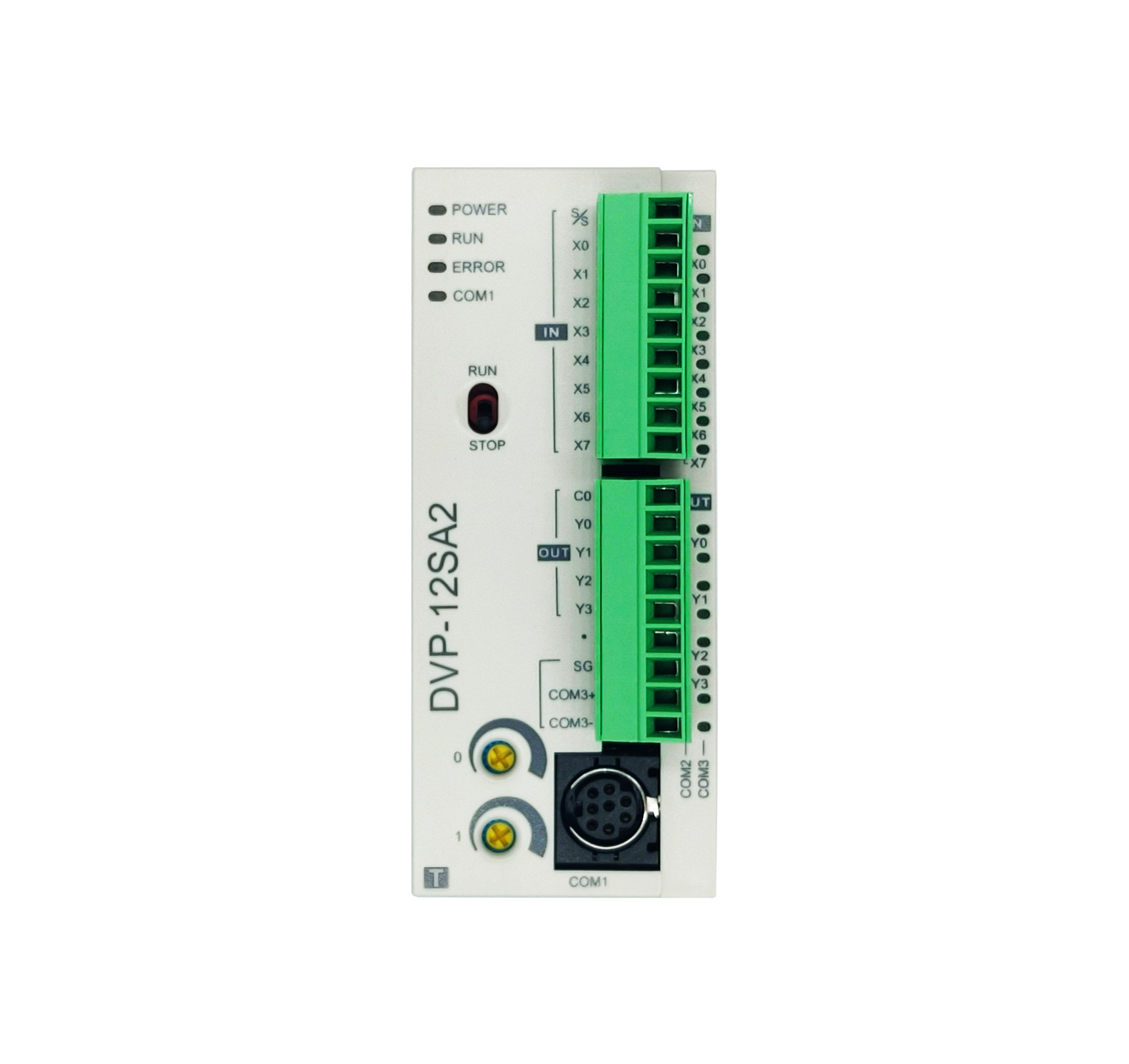 Delta PLC DVP12SA211T 8I/4O, Transistor Output, 3 COM Ports (RS-232 x1, RS-485 x2), 2-Axis 100kHz Pulse Output