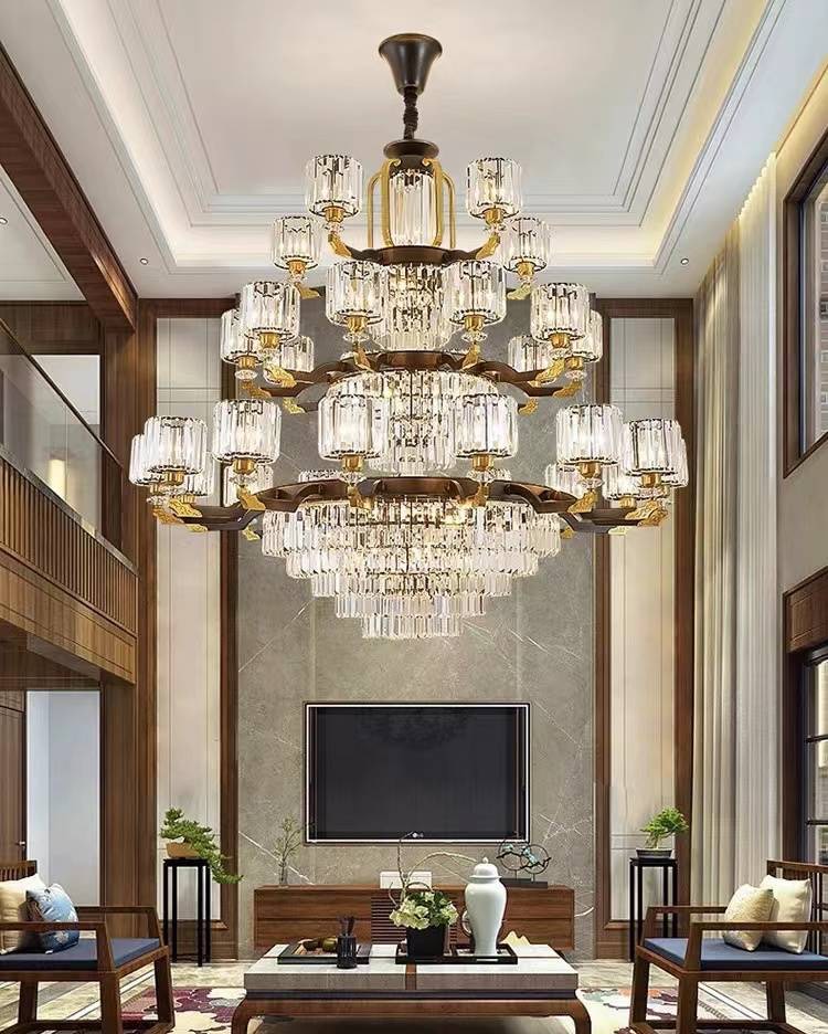โคมไฟระย้า Chandelier Luxury Design Metal Gold + Clear Crystal 3 layers IP20