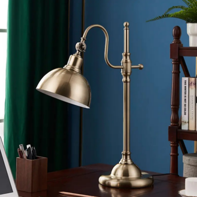 โคมไฟตั้งโต๊ะ Table lamp Steel in Gold lamp shade Adjustable E27