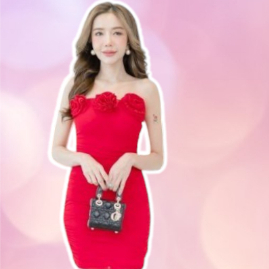 เดรสดำ ดอกไม้3ช่อ เดรสเซ็กซี่ รหัส D503