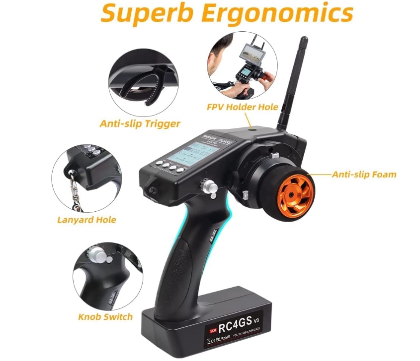 RadioLink RC4GS V3 2.4G 5CH RC Transmitter and Receiver R6FG Gyro Inside Pistol Grip Remote Controller for RC Car Boat รีโมท 5CH ฟังชั่นเพียบ สัญญาณไกล ในชุด มีรีซีฟ 1ตัว