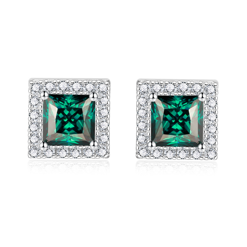 [สั่งผลิต] E3-0010-Green ต่างหูเพชรโมซาไนท์ 2 กะรัต