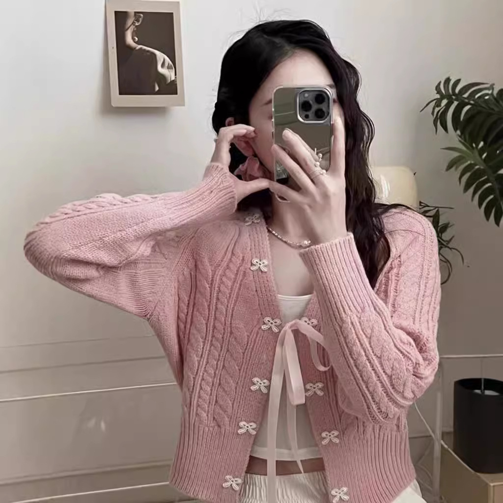 เสื้อไหมพรม มินิโบว์ เกาหลี รหัส A409