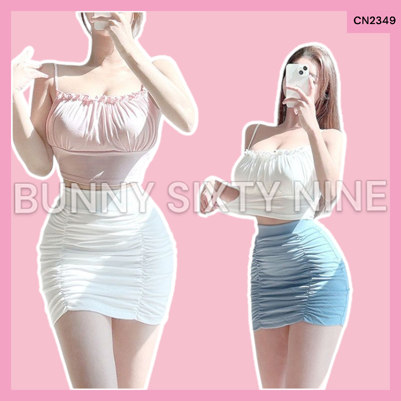 เสื้อสายเดี่ยว แต่งระบายอก เสื้อสไตล์เกาหลี รหัส CN2349