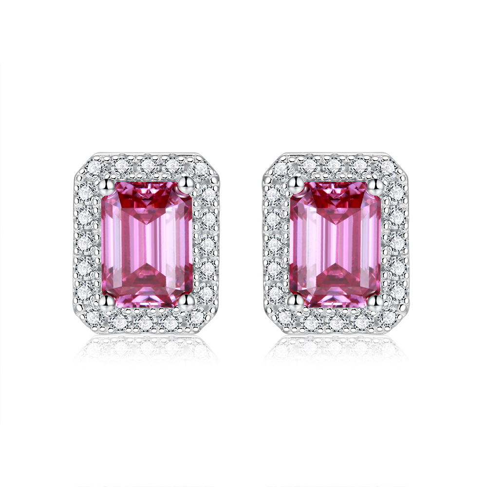 [สั่งผลิต] E3-0017-Pink ต่างหูเพชรโมซาไนท์ 2 กะรัต