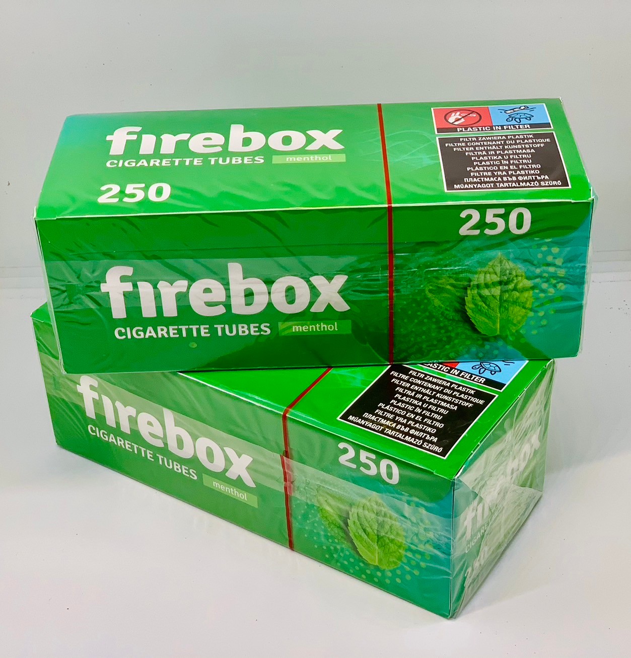 Firebox 2 กล่อง ก้นกรองบุหรี่ รุ่นเย็นเมนทอล บรรจุ 250 มวน ความยาวของมวน 17 มม.