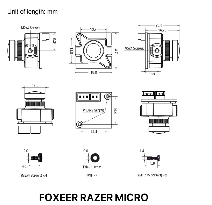 Foxeer Razer Pico/Razer Mini/Razer Micro/Razer NANO 1200TVL PAL/NTSC Switchable 4:3 16:9 FPV กล้องสำหรับ RC Drone รุ่นอัพเกรด