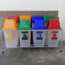 แท่นวางถังขยะ 60 ลิตร ขนาด 4 ช่อง แบบไม่มีแผงป้ายด้านหลัง