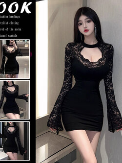 ชุดเดรสแขนกระดิ่ง เข้ารูป CN655 พร้อมส่งด่วนในไทย