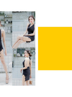 เดรส เหลือง ขาโซ่ ผูกคอ D477