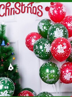 ลูกโป่ง ป้าย คริสต์มาส พิมพ์ลายซานตาคลอส เกล็ดหิมะ อุปกรณ์ปาร์ตี้ปีใหม่ ธีมคริสต์มาส
