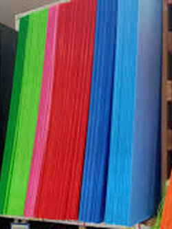 ฟิวเจอร์บอร์ดขนาด 1.30x2.45 M หนา 3 มม ทุกสี ราคาแผ่นละ110บาท (บรรจุ 10แผ่น/แพ็ค) ขายยกแพ็ค