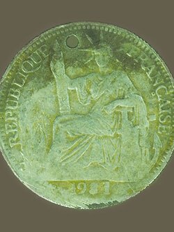 A5425 เหรียญอินโดจีน ฝรั่งเศส- อินเดีย ปี ค.ศ. 1931 ราคาหน้าเหรียญ 10 เซนต์ เนื้อเงิน 10.1