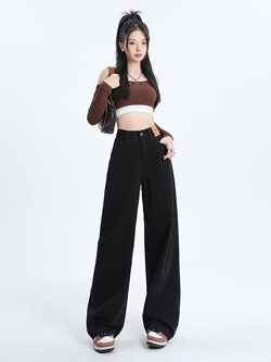 กางเกงยีนส์ สีดำ เอวสูง รหัส Y003