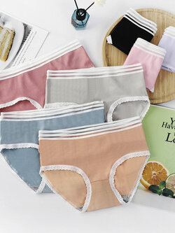 กางเกงในเอวสูง ขอบขาว แต่งลูกไม้ น่ารัก