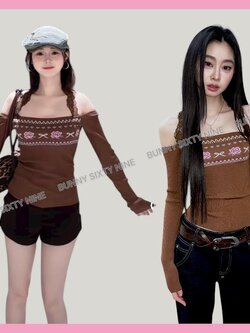 เสื้อไหมพรมน้ำตาล แขนยาว CN1179 พร้อมส่งในไทย