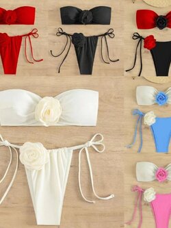 บิกินี่ชุดว่ายน้ำ 3D สามมิติดอกกุหลาบ สไตล์แฟชั่นเซ็กซี่