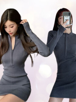 Vogue 🌟พร้อมส่ง🌟 ชุดเดรส เดรสแขนยาว ผ้าร่องนิ่มใส่สบาย CN2433